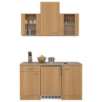 MINIKÜCHE 150 cm   in Buchefarben  - Edelstahlfarben/Beige, MODERN, Glas/Holzwerkstoff (150cm) - FlexWell