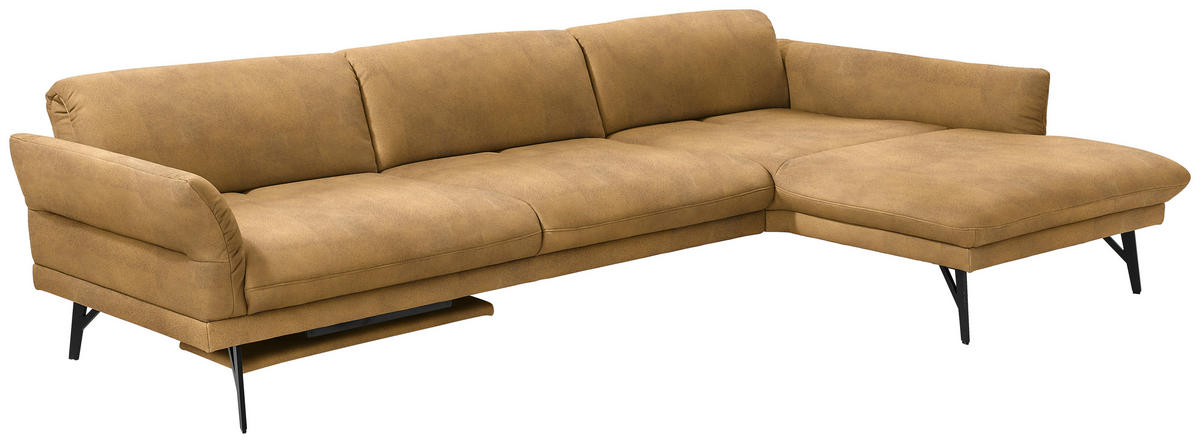 ECKSOFA in Echtleder Currygelb  - Currygelb/Anthrazit, Design, Leder/Metall (308/173cm) - Joop!
