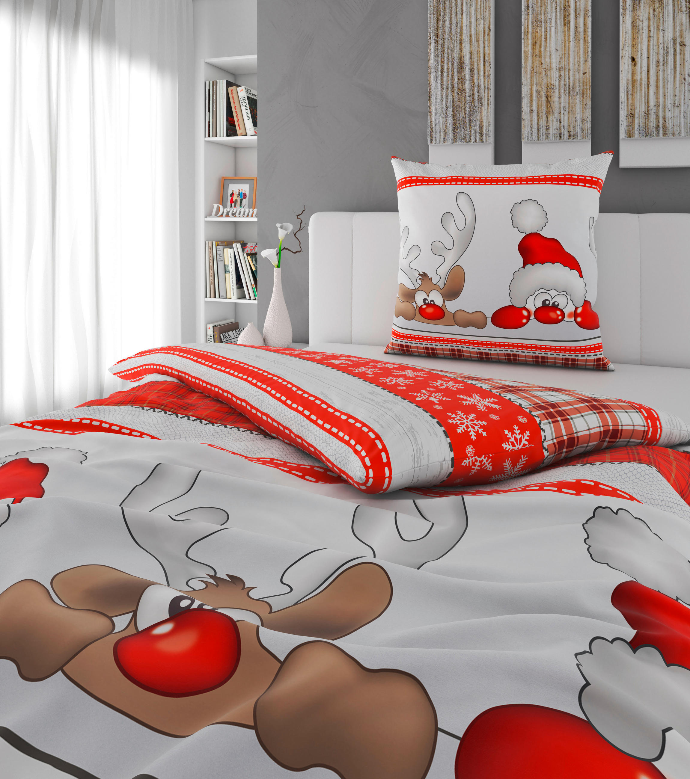 BETTWÄSCHE Flanell 155/220 cm  - Rot/Grau, Textil (155/220cm) - Esposa