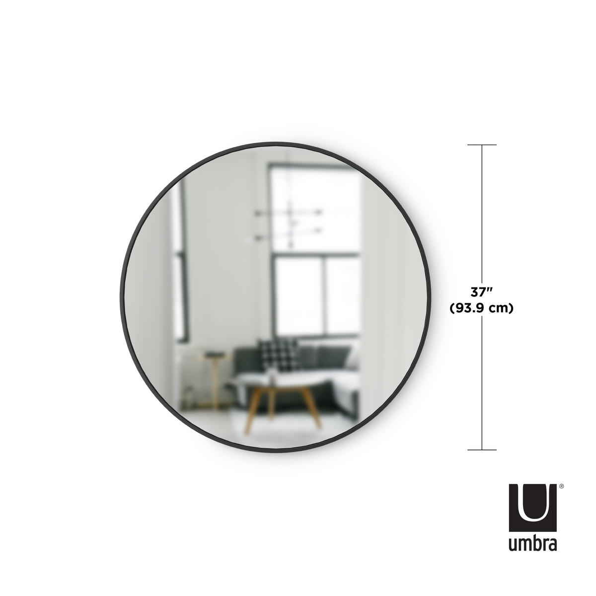 WANDSPIEGEL 94/94/3 cm    in rund  - Schwarz, KONVENTIONELL, Glas/Kunststoff (94/94/3cm) - Umbra