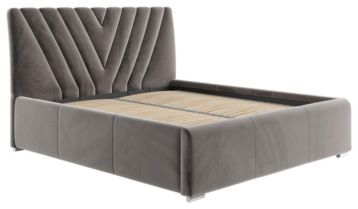 POLSTERBETT Bettkasten, Lattenrost 140/200 cm  in Dunkelgrau  - Chromfarben/Dunkelgrau, KONVENTIONELL, Holz/Kunststoff (140/200cm) - Boxxx