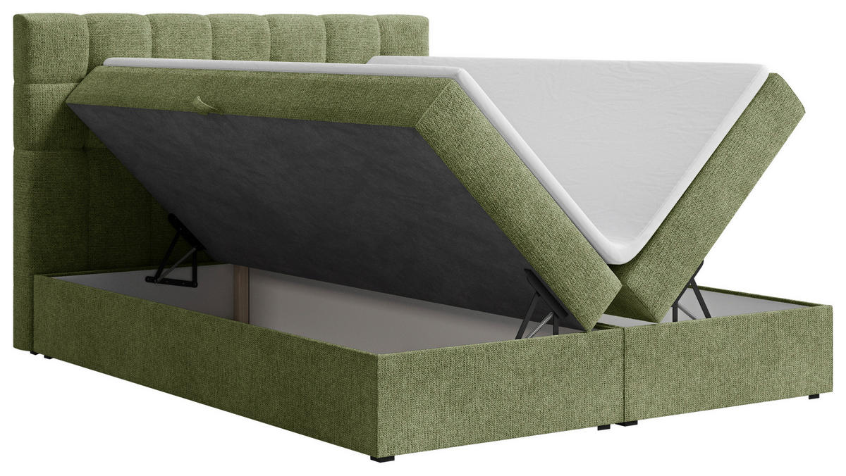 BOXBETT 160/200 cm,  in Dunkelgrün, Bettkasten, Topper, H2 + H3 = mittel + fest  - Dunkelgrün/Schwarz, MODERN, Holz/Kunststoff (160/200cm) - Livetastic