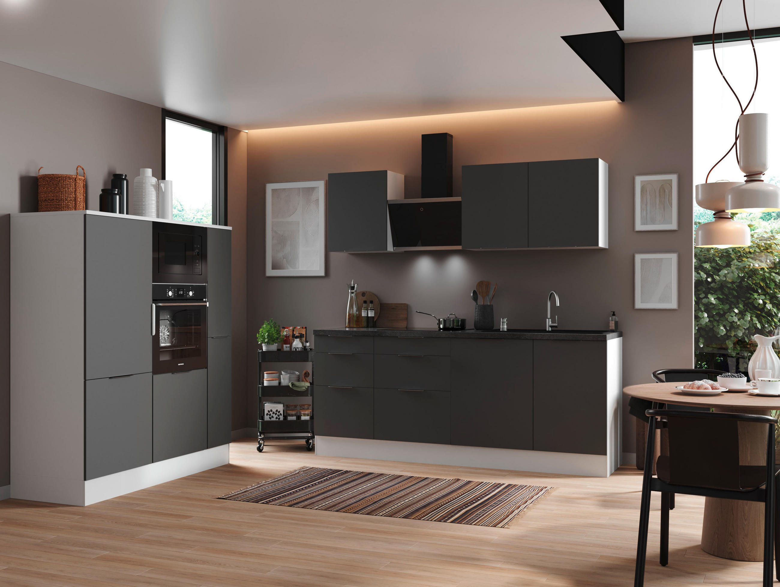 KÜCHENBLOCK 370 cm   in Grau, Weiß  - Weiß/Grau, LIFESTYLE, Metall (370cm) - Respekta