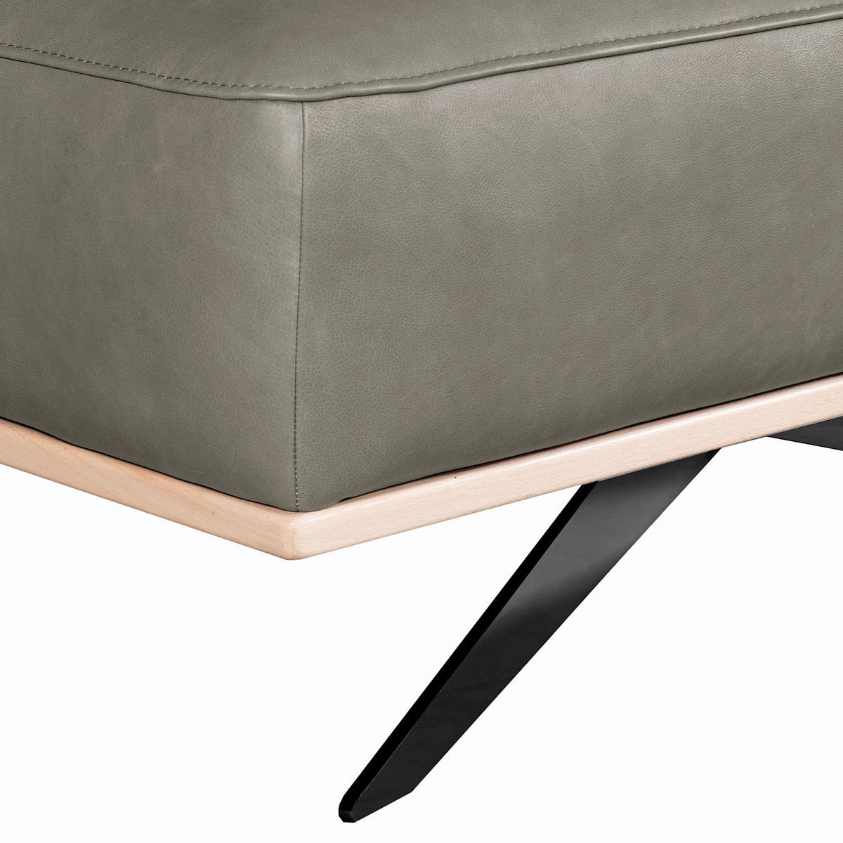 HOCKER Echtleder Grau  - Schwarz/Grau, Design, Leder/Metall (95/46/80cm) - Livetastic