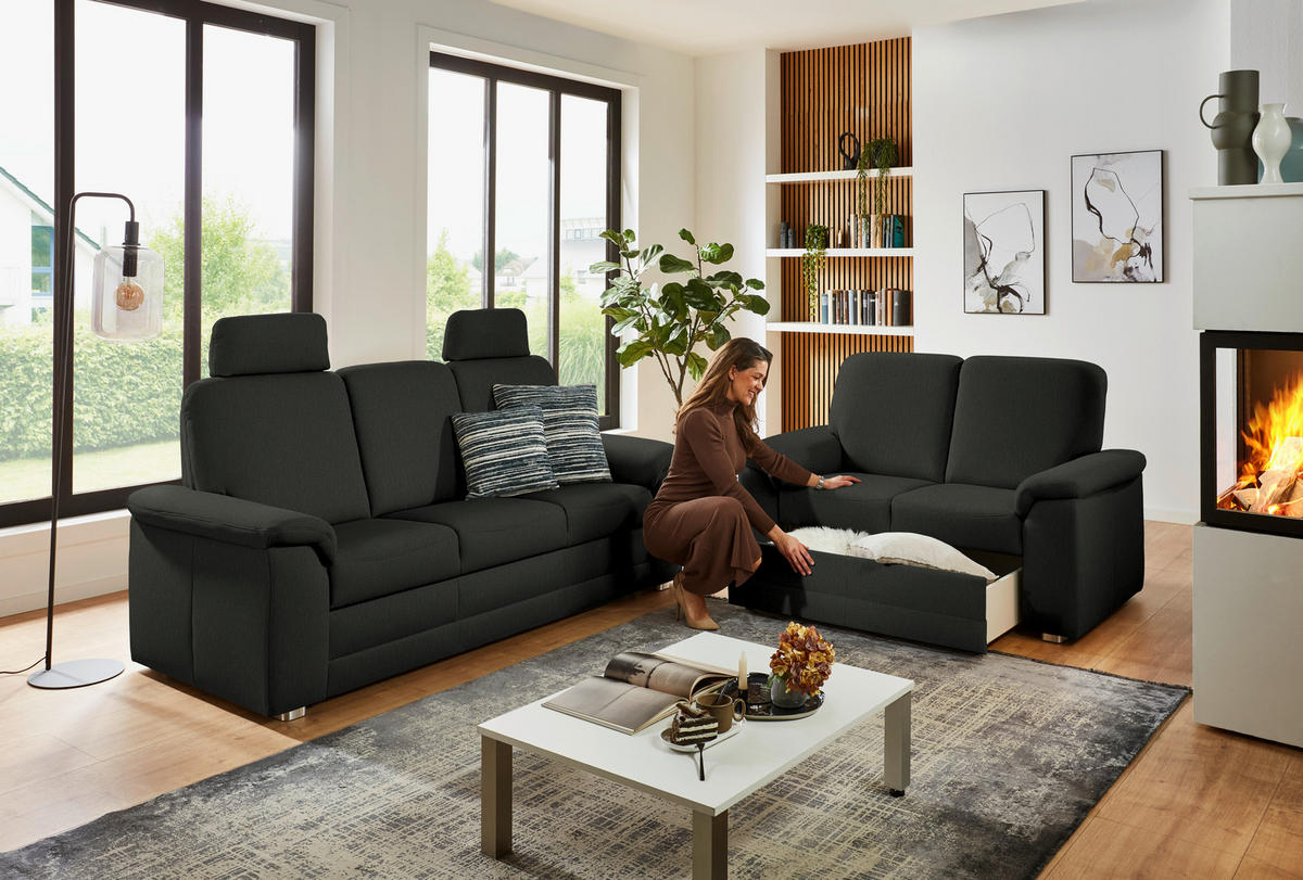 SITZGARNITUR  in Chenille Anthrazit  - Anthrazit/Alufarben, KONVENTIONELL, Textil/Metall (208/156/96/89cm) - Beldomo Comfort