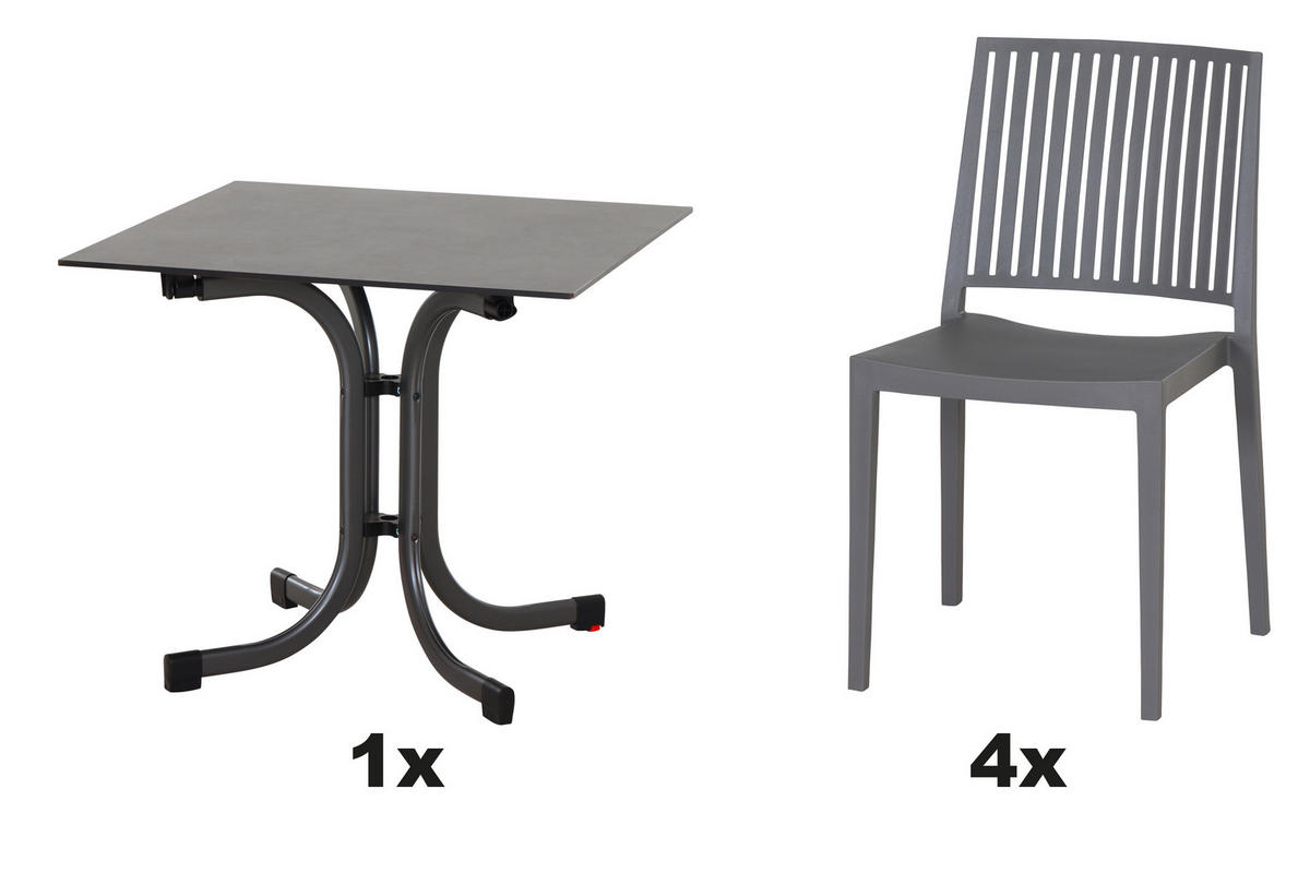 GARTENGARNITUR 5-teilig Stahl  - Grau, Basics, Kunststoff/Metall (80/80/80cm) - Siena Garden
