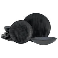 TAFELSERVICE Anthrazit Waves Black 12-teilig  - Anthrazit, Basics, Keramik - Creatable