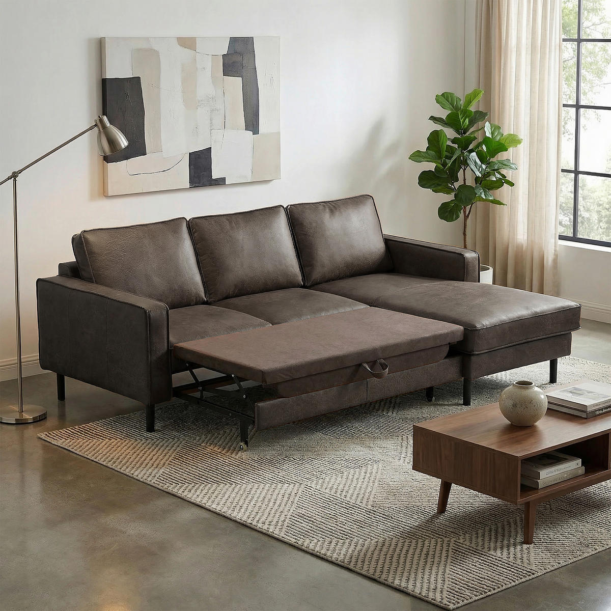 ECKSOFA Echtleder Fango  - Fango/Schwarz, Design, Leder/Metall (166/238cm) - Livetastic