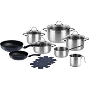 KOCHTOPFSET Aluminium, Edelstahl 10-teilig - Edelstahlfarben/Schwarz, Basics, Glas/Metall - Fissler