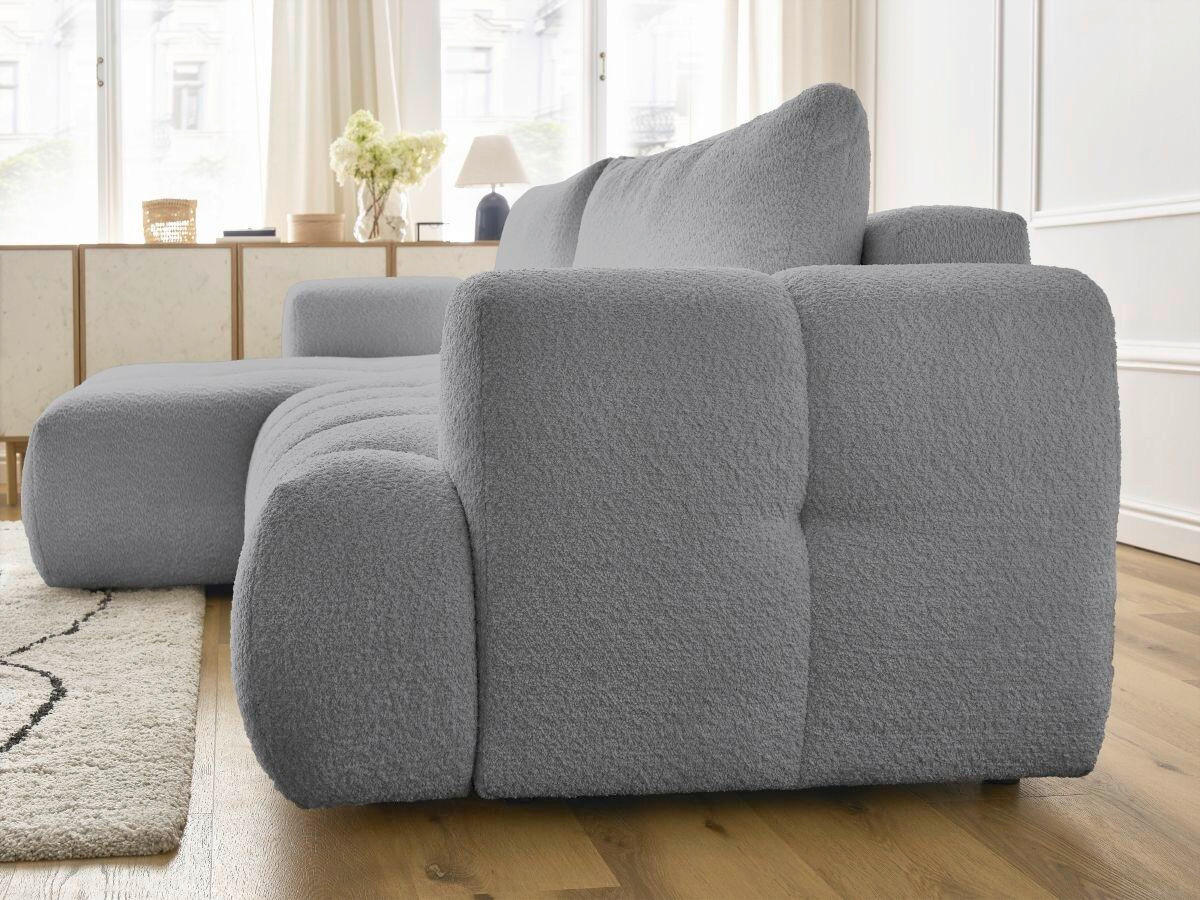 ECKSCHLAFSOFA FUJI Bouclé Dunkelgrau  inkl.  - Dunkelgrau/Schwarz, MODERN, Kunststoff/Textil (160/292cm)