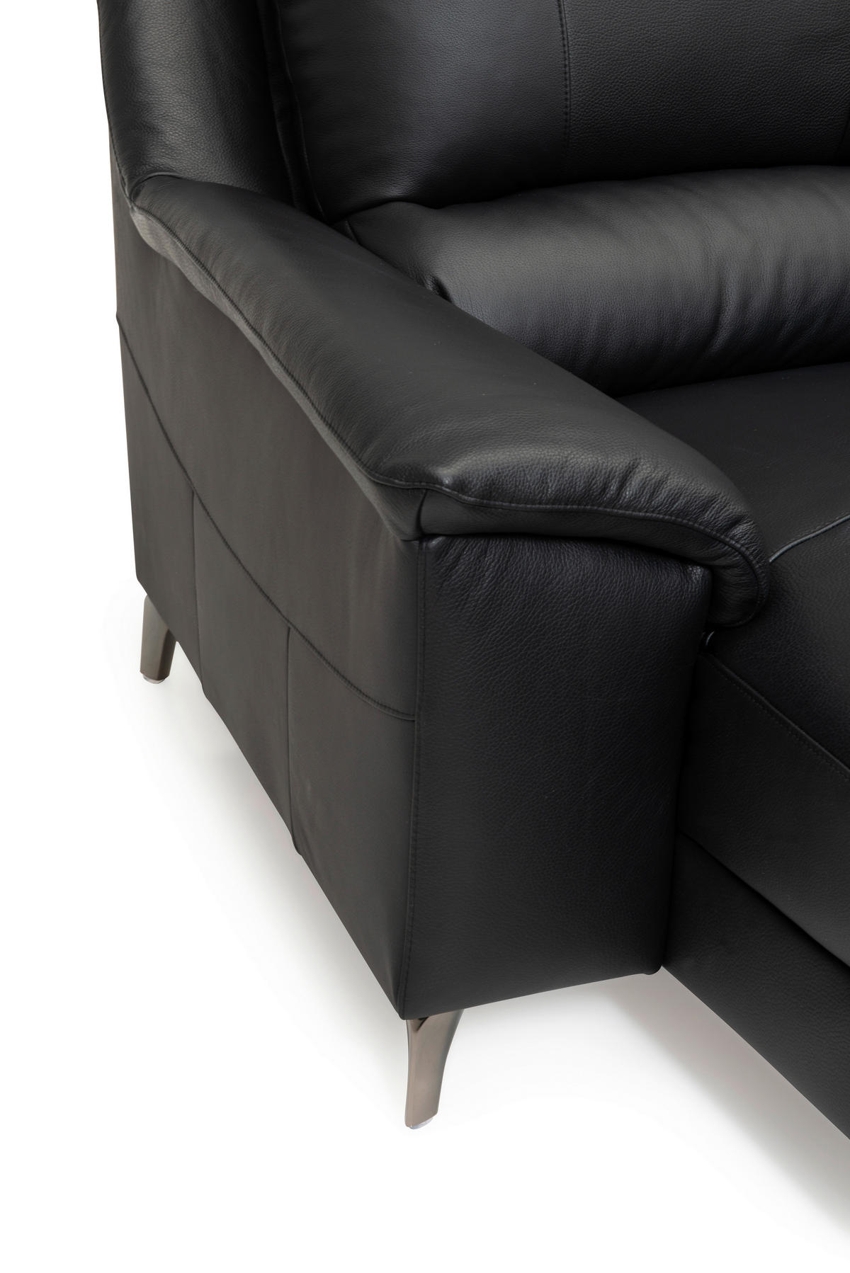 SOFA in Echtleder Schwarz  - Schwarz, Konventionell, Leder/Metall (163/326/212cm) - Livetastic