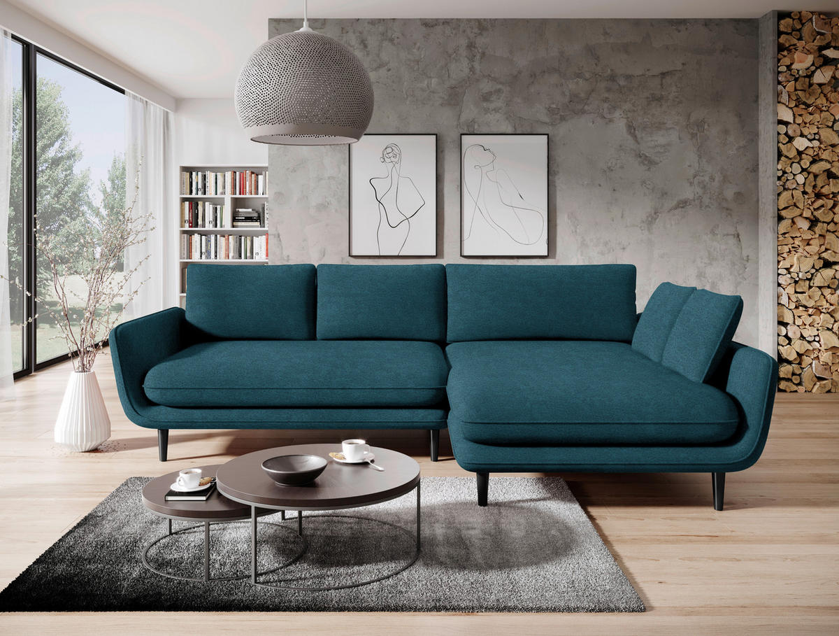 ECKSOFA in Velours Blau  260/167 cm  - Blau/Schwarz, Design, Holz/Textil (260/167cm) - Welnova