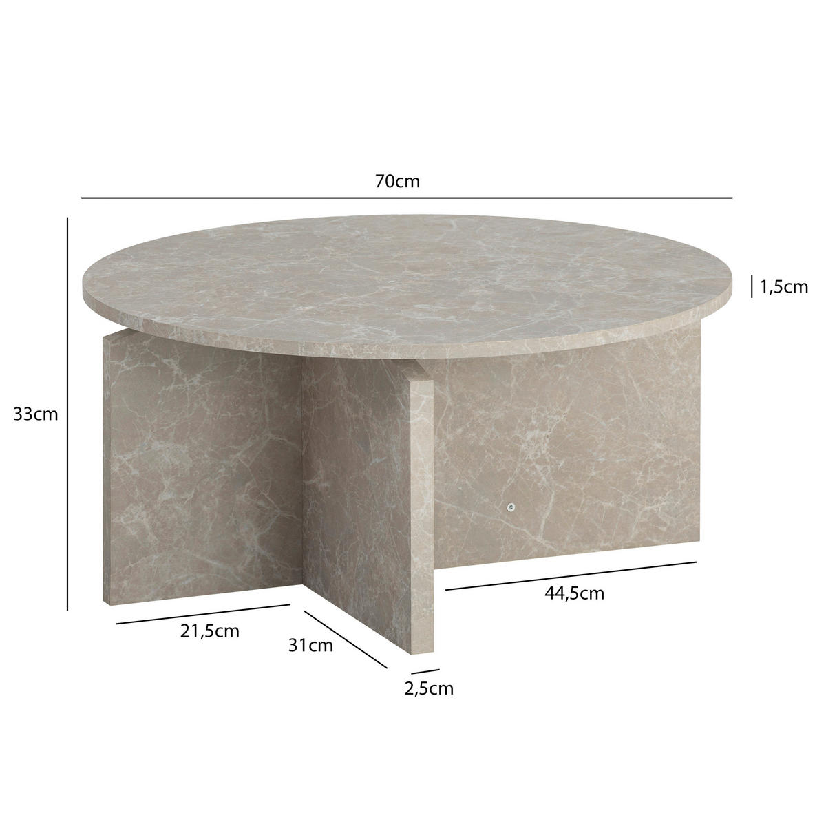 COUCHTISCH 70/70/33 cm rund Sandfarben  - Sandfarben, Design, Holzwerkstoff (70/70/33cm) - Livetastic