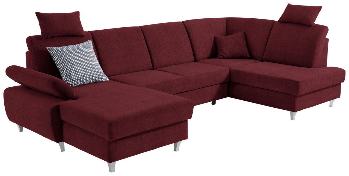WOHNLANDSCHAFT in Webstoff Rot  - Silberfarben/Rot, Konventionell, Holz/Textil (167/322/186cm) - Cantus