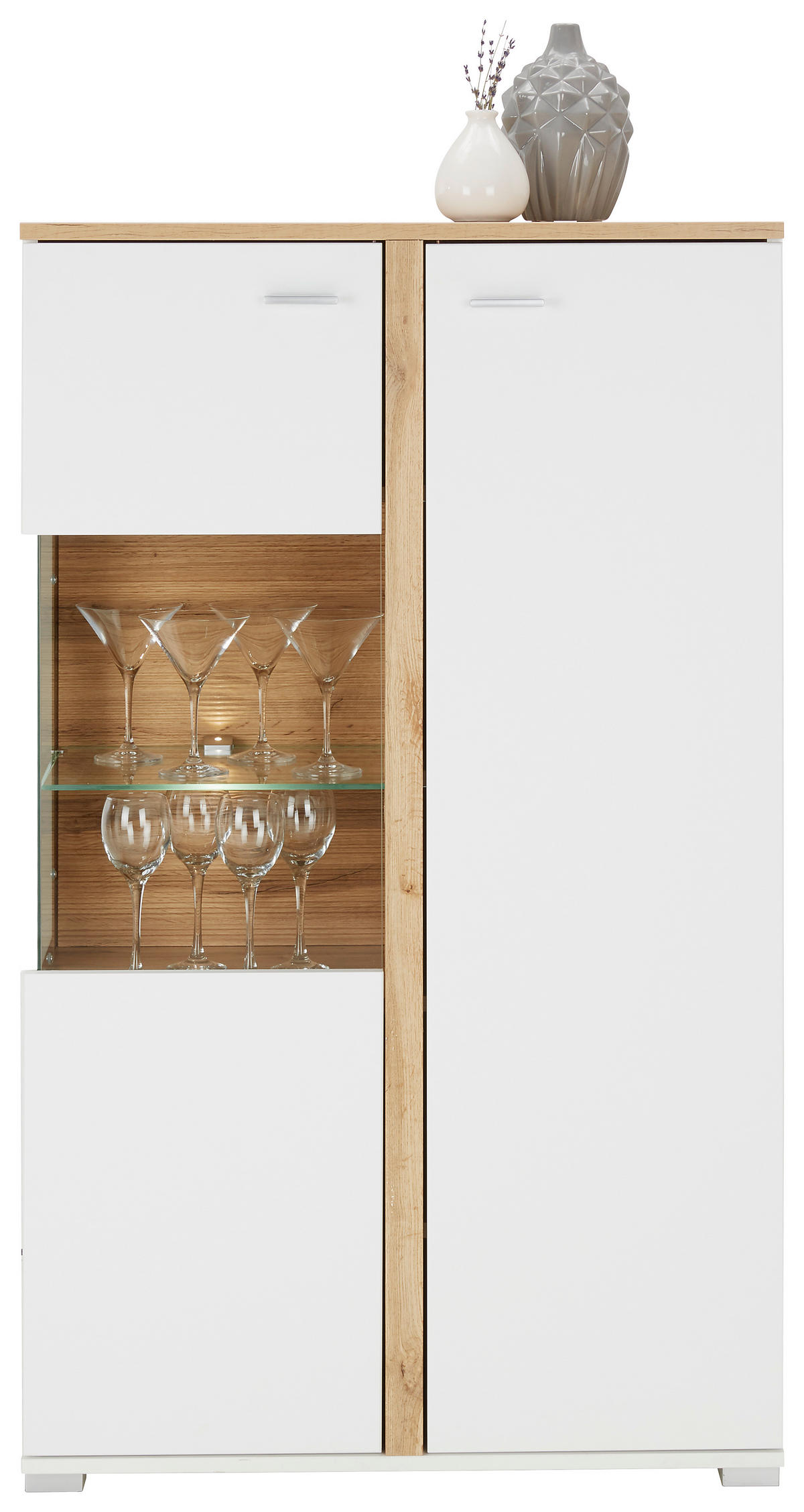 VISOKA KOMODA   78/131/37 cm   bela, boja hrasta  - boja hroma/boja hrasta, Moderno, metal/pločasti materijal (78/131/37cm) - Hom`in