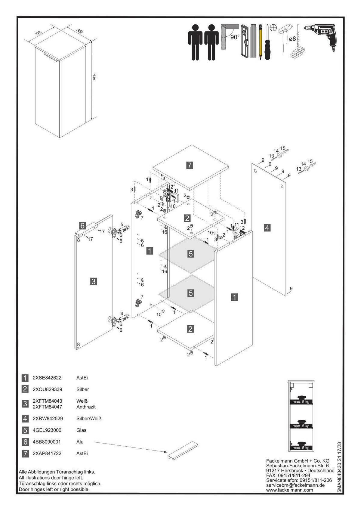 MIDISCHRANK 30,2/82,6/32 cm  - Chromfarben/Eichefarben, Basics, Glas/Holzwerkstoff (30,2/82,6/32cm) - MID.YOU