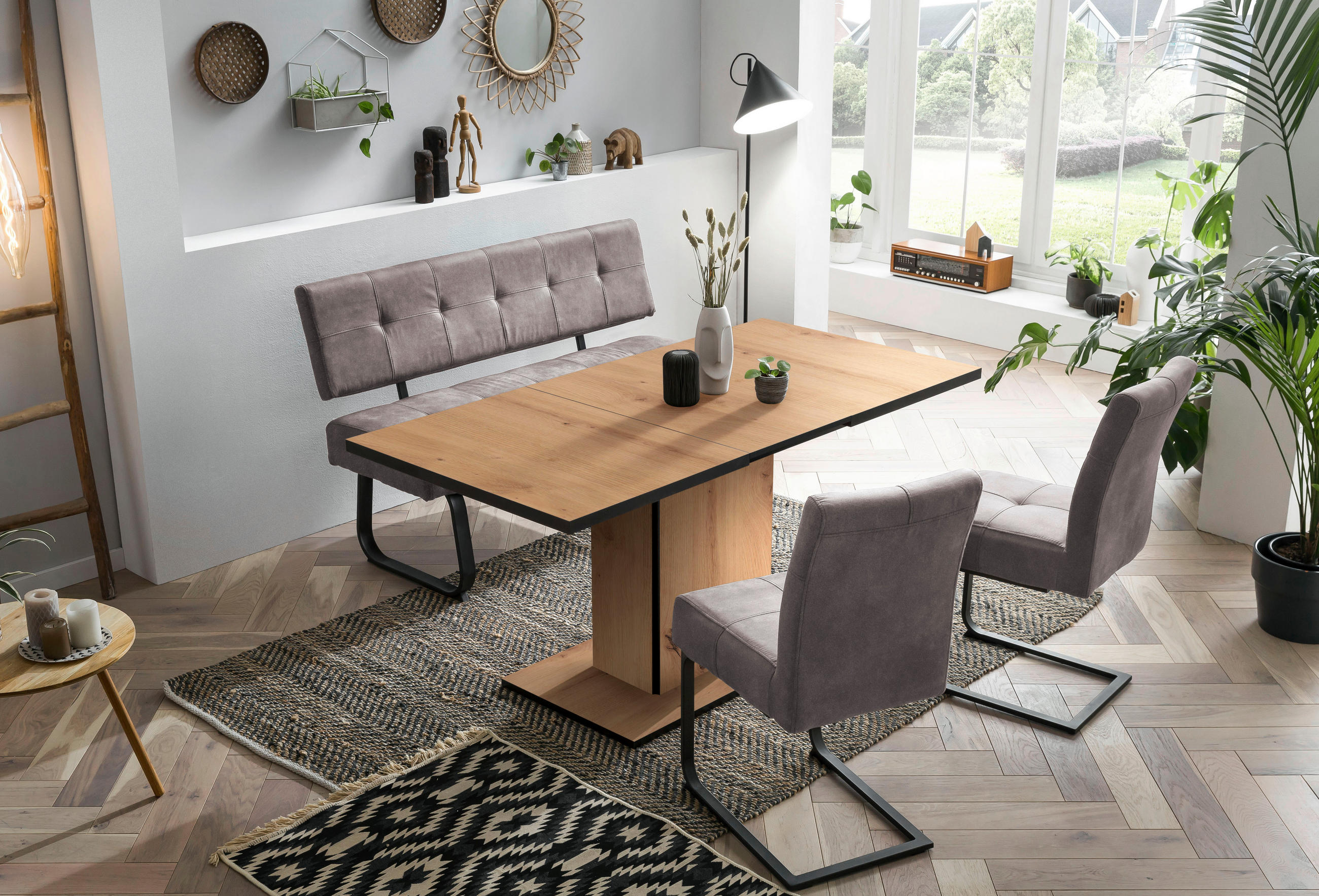 P & B Tischgruppe Grau, Eiche Artisan 140 - 180x76x90 cm