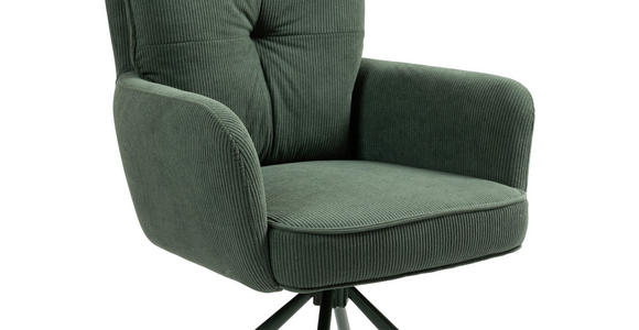 ARMLEHNSTUHL  Sitzfläche 180° drehbar, automatische Rückholfunktion Feincord  - Grün, Design, Textil/Metall (61/95/67cm) - Novel