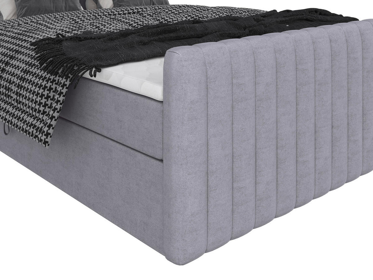 BOXBETT 160/200 cm,  in Silberfarben, gepolstertes Kopfteil, Bettkasten, Topper, Matratzen, H3 + H3 = fest  - Silberfarben/Schwarz, Basics, Kunststoff/Textil (160/200cm) - Chameo