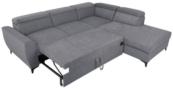 ECKSOFA Dunkelgrau Velours  inkl. Bettkasten, Schlaffunktion, Rücken echt, Kopfteilverstellung, Liegefläche im Originalstoff  - Dunkelgrau/Schwarz, KONVENTIONELL, Textil/Metall (255/217cm) - Carryhome