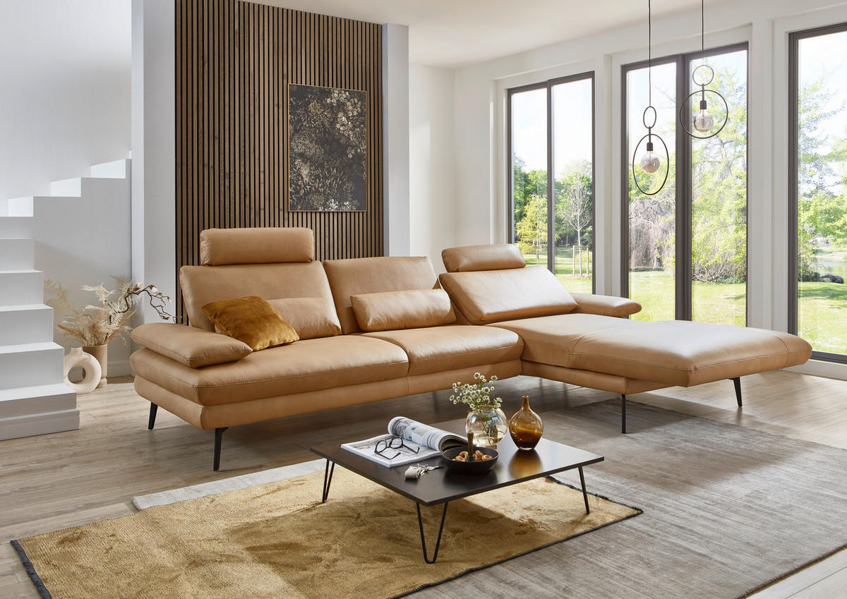 ECKSOFA Honig Echtleder  - Schwarz/Honig, Design, Leder/Metall (310/180cm) - Dieter Knoll