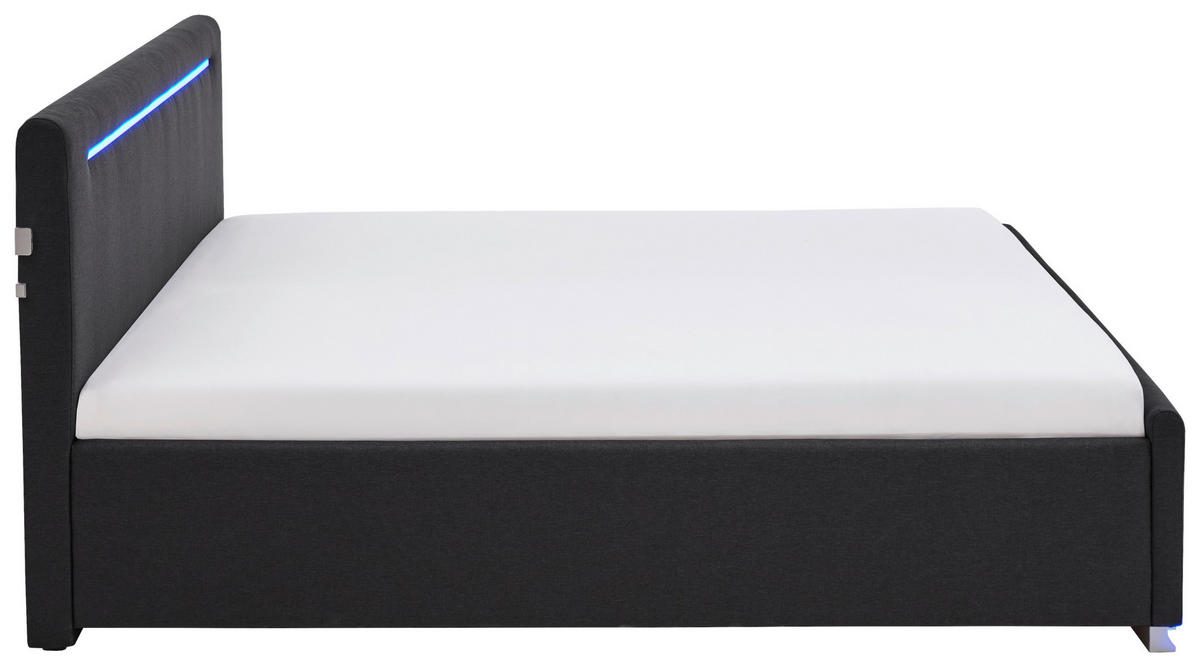 POLSTERBETT 180/200 cm,  in Anthrazit, Beleuchtung,  - Anthrazit/Silberfarben, Design, Kunststoff/Textil (180/200cm) - Boxxx