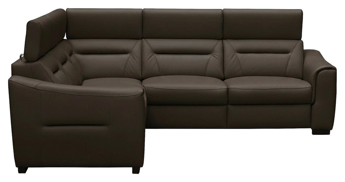 ECKSOFA Dunkelbraun Echtleder Lederlook Schlaffunktion, Rücken echt, Relaxfunktion, Kopfteilverstellung  - Wengefarben/Dunkelbraun, Design, Leder/Holz (260/260cm) - Celina Home
