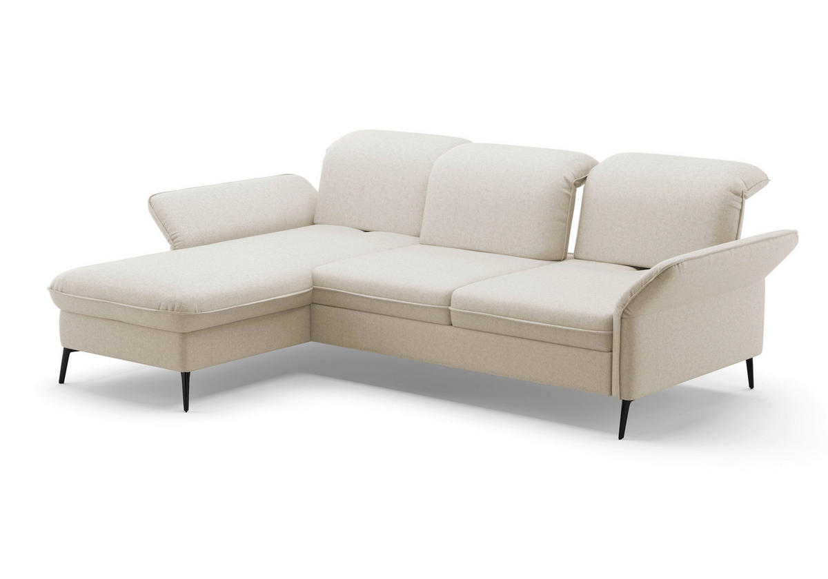 ECKSOFA in Flachgewebe Creme  - Creme/Schwarz, Konventionell, Textil/Metall (198/264cm) - Sit & More