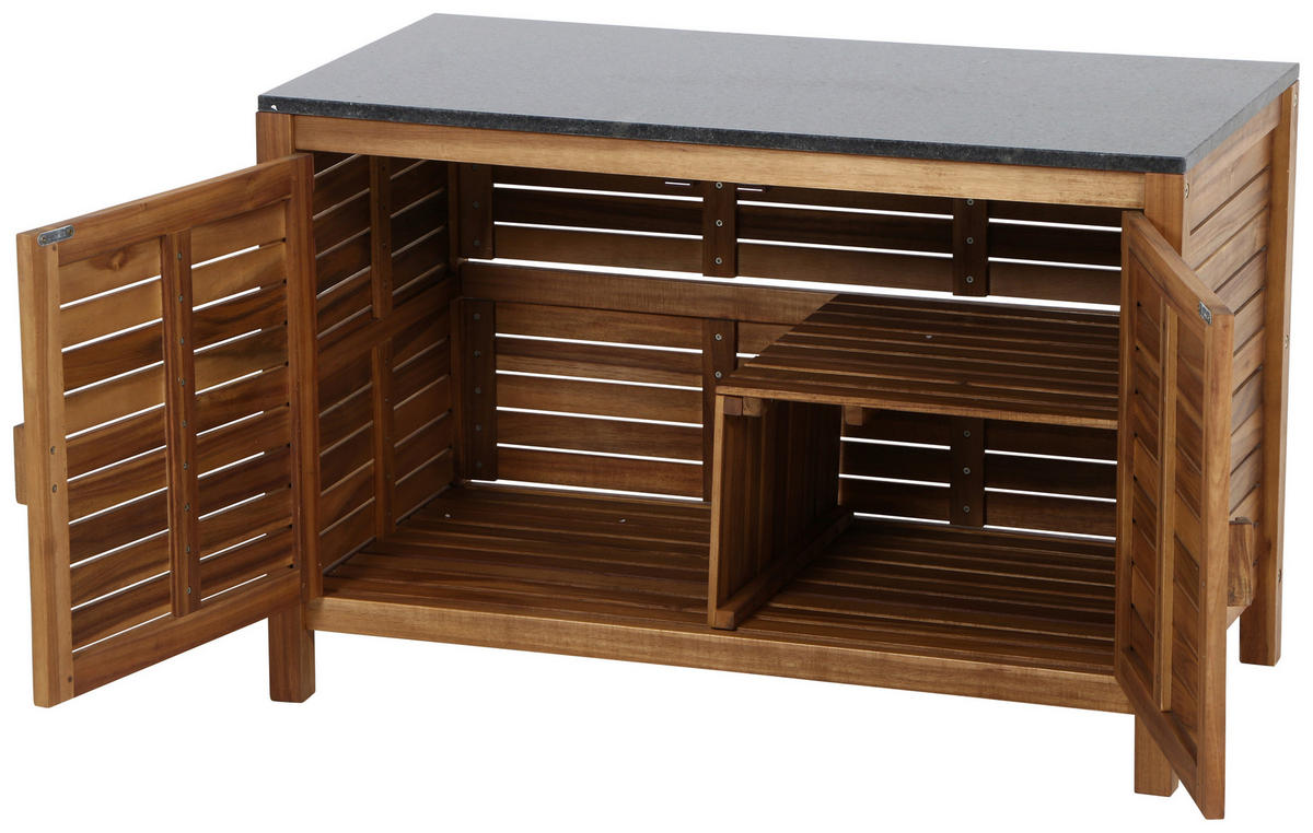 OUTDOORKÜCHE - Schwarz/Akaziefarben, MODERN, Holz/Stein (100/67/50cm) - Siena Garden