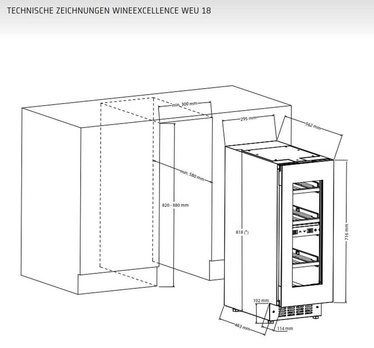 WEINKÜHLSCHRANK WineExcellence WEU 18  - Schwarz, Basics, Glas (29,5/81,8/56,2cm) - CASO Design