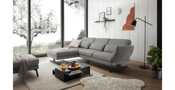 ECKSOFA Hellgrau Flachgewebe  - Hellgrau/Schwarz, Design, Textil/Metall (176-217/279-327cm) - Dieter Knoll