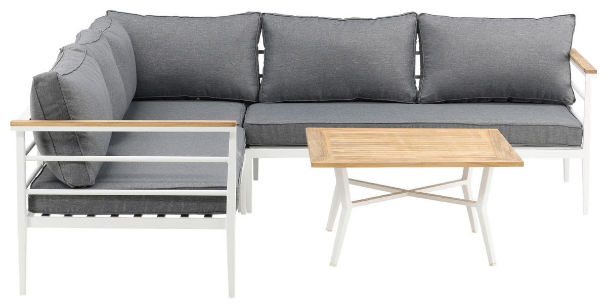 LOUNGEGARNITUR 233/233 cm Teakholz Aluminium  - Weiß, KONVENTIONELL, Holz/Metall (233/233cm) - Gardenson