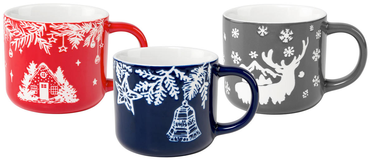 KAFFEMUGG 330 ml  - vit/röd, Klassisk, keramik - X-Mas