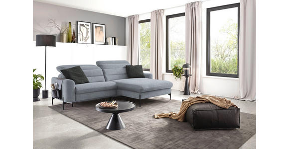 ECKSOFA in Flachgewebe Blaugrau  - Blaugrau/Schwarz, Design, Textil/Metall (252/191cm) - Dieter Knoll