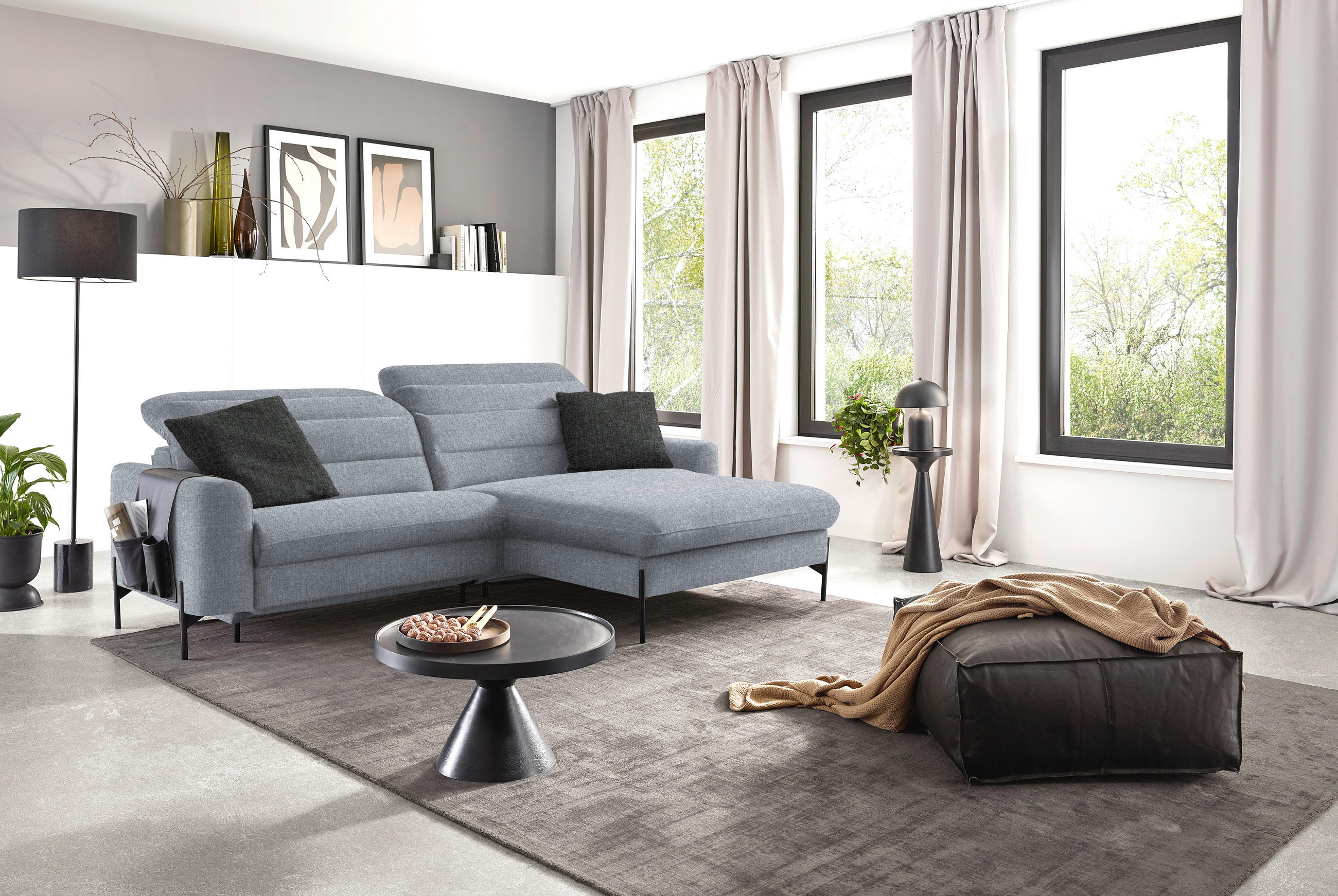 ECKSOFA in Flachgewebe Blaugrau  - Blaugrau/Schwarz, Design, Textil/Metall (252/191cm) - Dieter Knoll