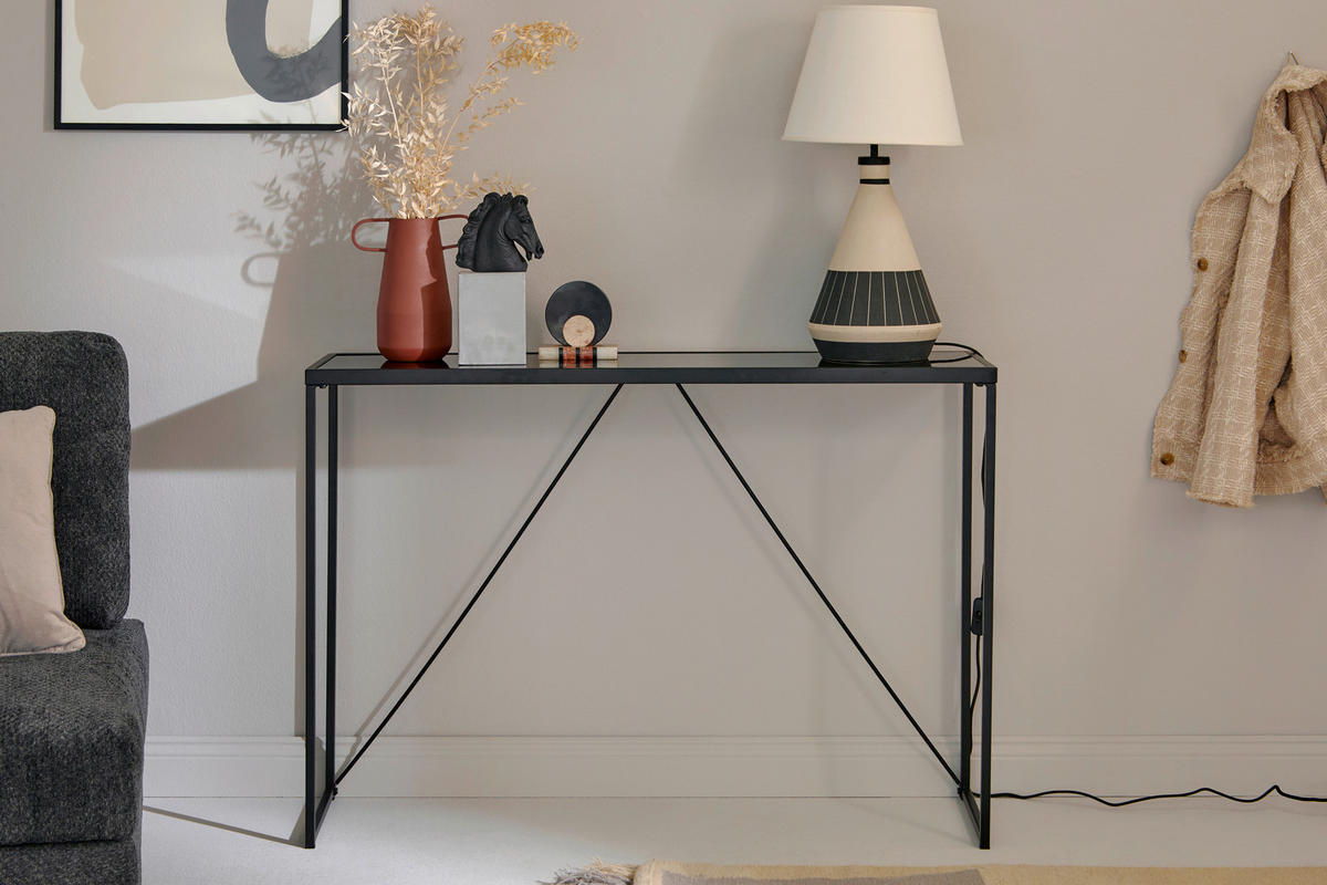 KONSOLENTISCH Schwarz  - Schwarz, KONVENTIONELL, Glas/Metall (111/30/76cm) - Livetastic