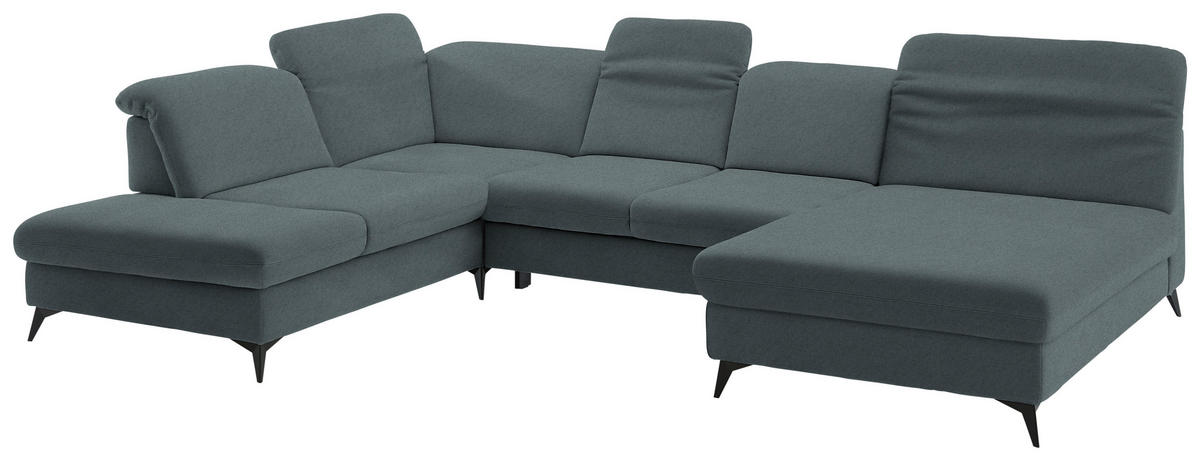 WOHNLANDSCHAFT  in Chenille Blau  - Blau/Schwarz, Design, Textil/Metall (255/369/198cm) - Beldomo Style