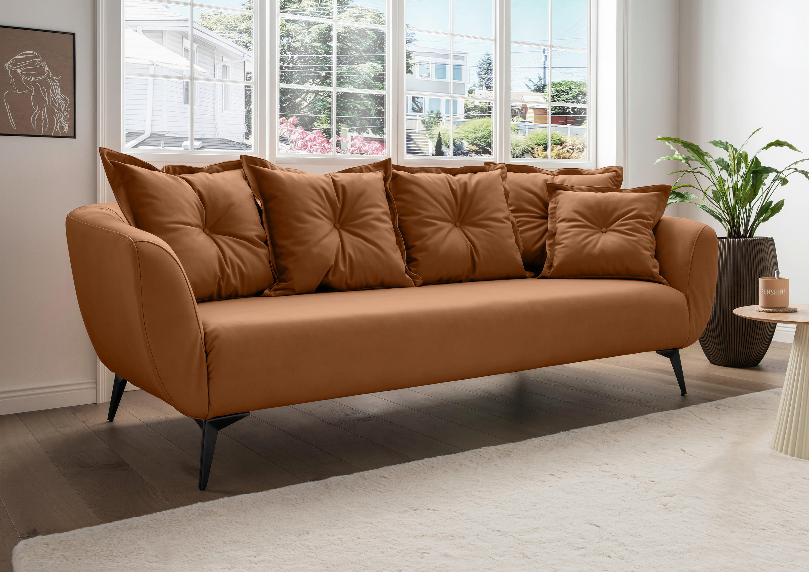 3-SITZER-SOFA in Lederlook Cognac  - Cognac/Schwarz, MODERN, Textil/Metall (236/94/103cm) - Livetastic
