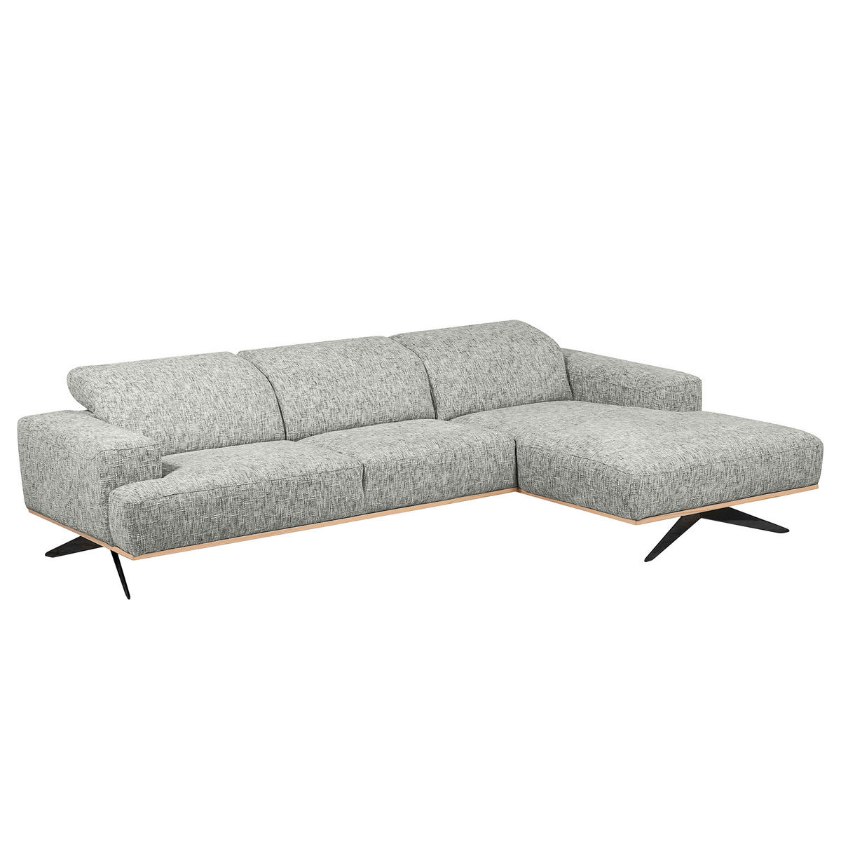 ECKSOFA PORTLAND in Struktur Grau Kopfteilverstellung  295/187 cm  - Schwarz/Grau, Design, Holz/Textil (295/187cm) - Livetastic