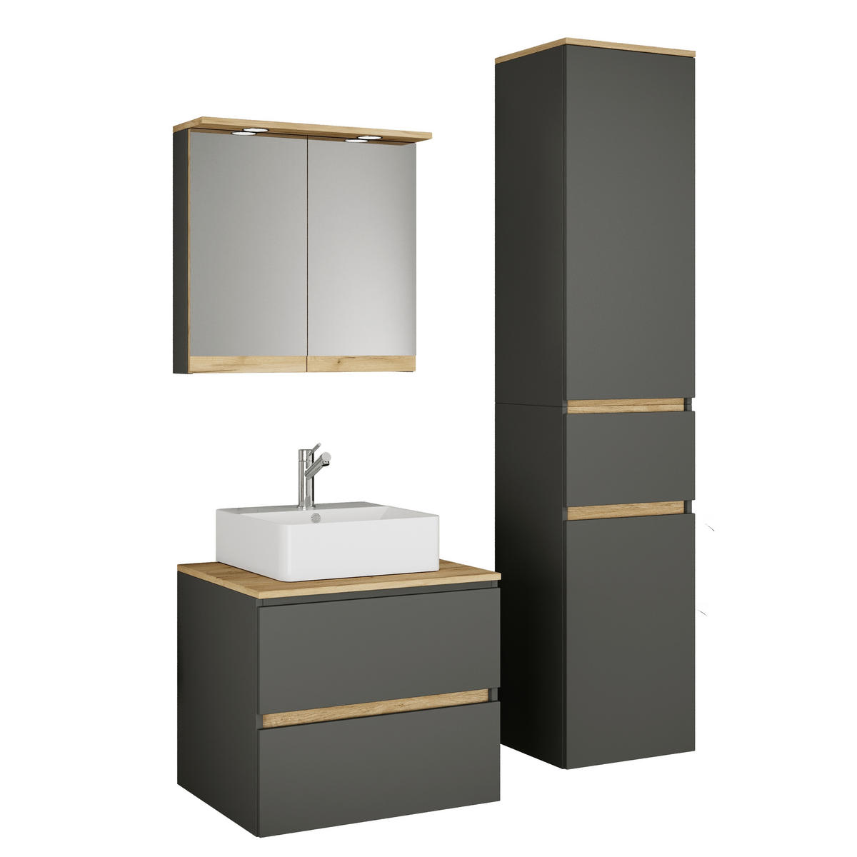 BADEZIMMER 4-teilig  in 90 cm  - Honigeiche/Anthrazit, Trend, Keramik/Holzwerkstoff (90cm) - MID.YOU