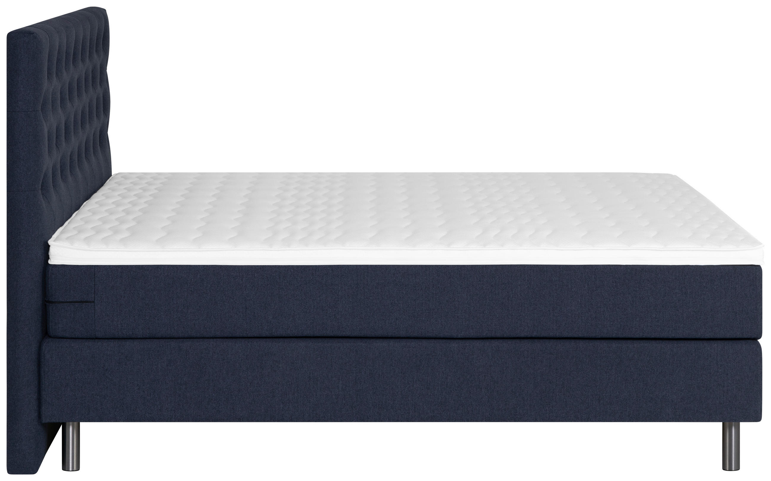 Thumbnail - Welnova Boxspringbett, Dunkelblau, Textil, H3 + H4, 7-Zonen, Höhe ca. 21 cm, 140x200 cm, gepolstertes Kopfteil, Stoffaus...