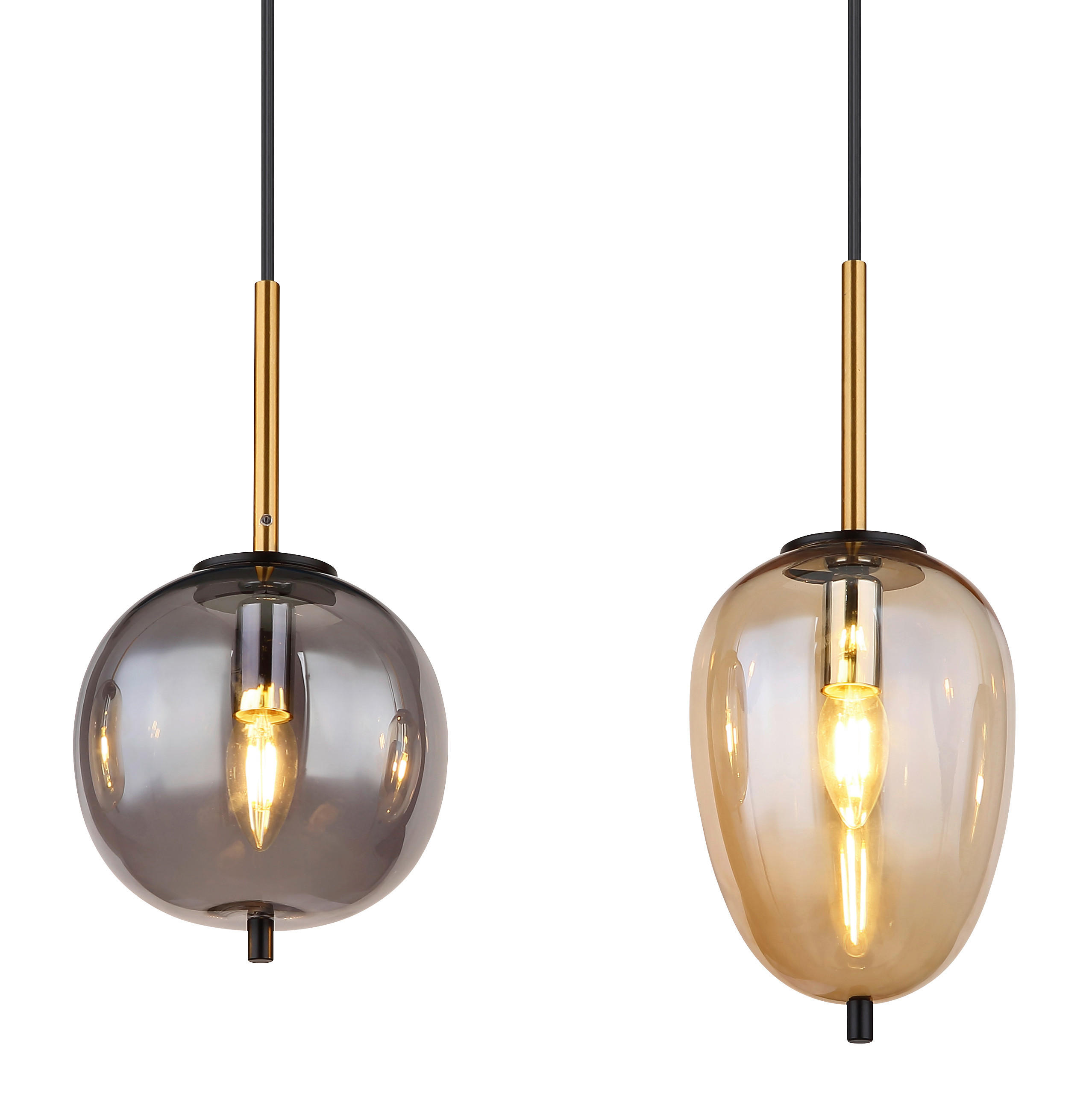 VISEČA SVETILKA Blacky 110/18,5/120 cm E14 - črna/barve medenine, Design, kovina/steklo (110/18,5/120cm) - Globo