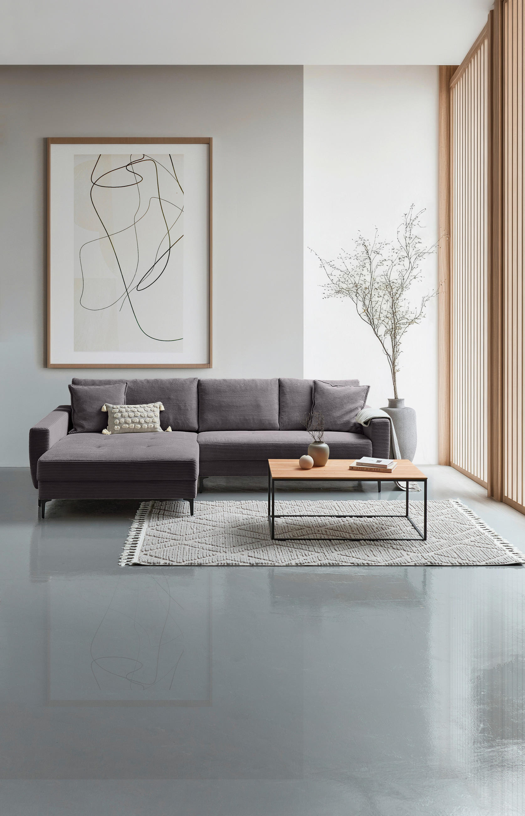 ECKSOFA in Cord Dunkelgrau  - Dunkelgrau/Schwarz, Design, Textil/Metall (174/283cm) - Xora