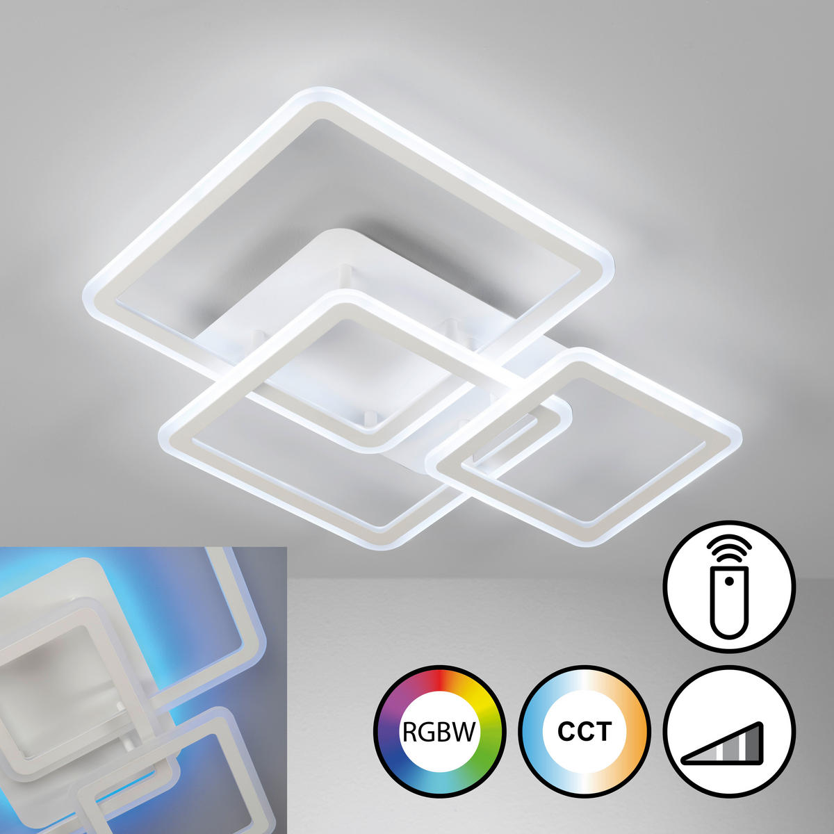 STROPNÍ LED SVÍTIDLO, 54/65/10 cm - bílá, Design, kov/plast (54/65/10cm) - Fischer & Honsel