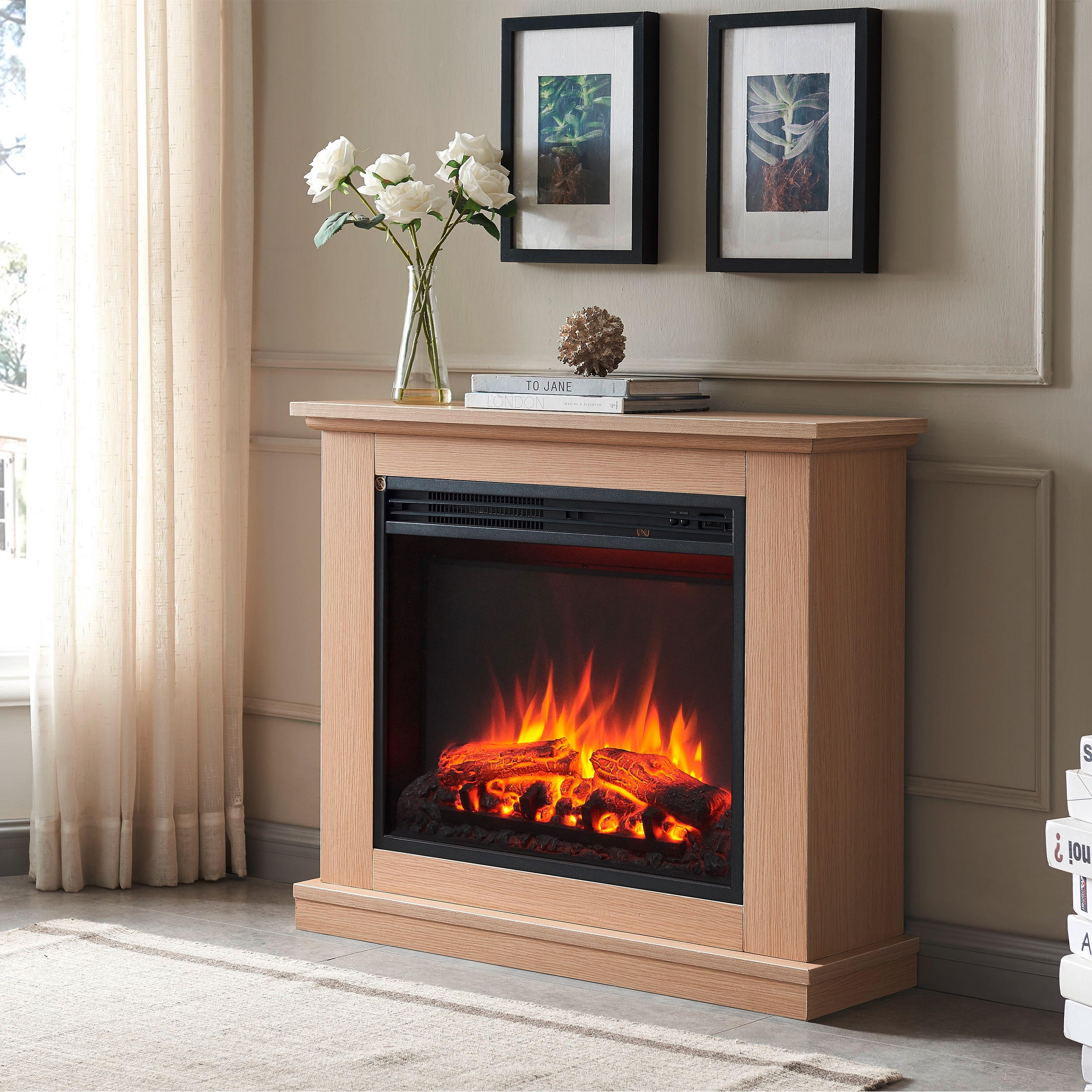 Thumbnail - Elektrokamin Balderia Phanos, Hellbraun, Metall, 82x69x25 cm, Fernbedienung, Flammeneffekt separat schaltbar, Überhitzun...