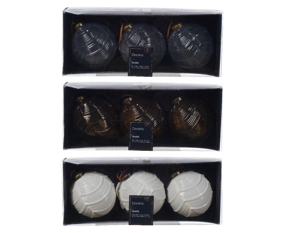 SET KUGLI ZA JELKU - siva/bela, Osnovno, staklo (8cm)