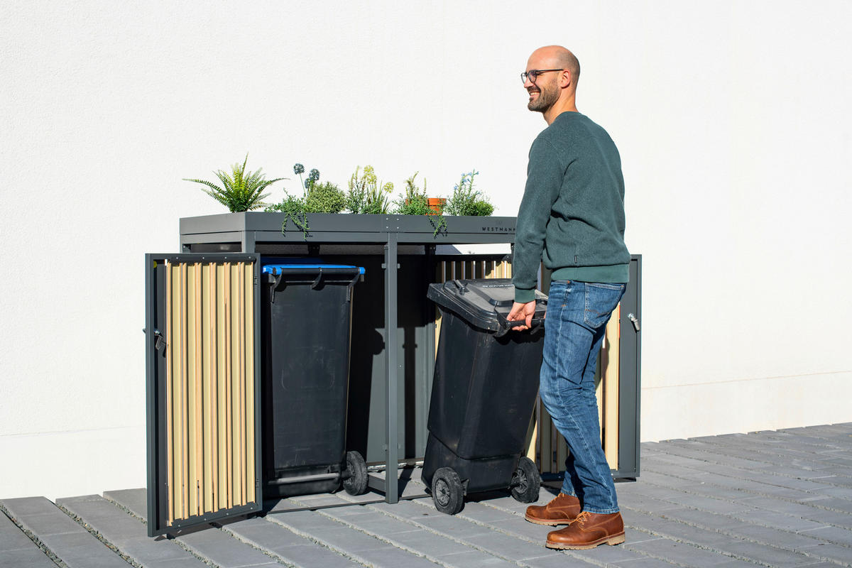 MÜLLTONNENBOX - Anthrazit/Naturfarben, Basics, Metall (84/125/134cm)