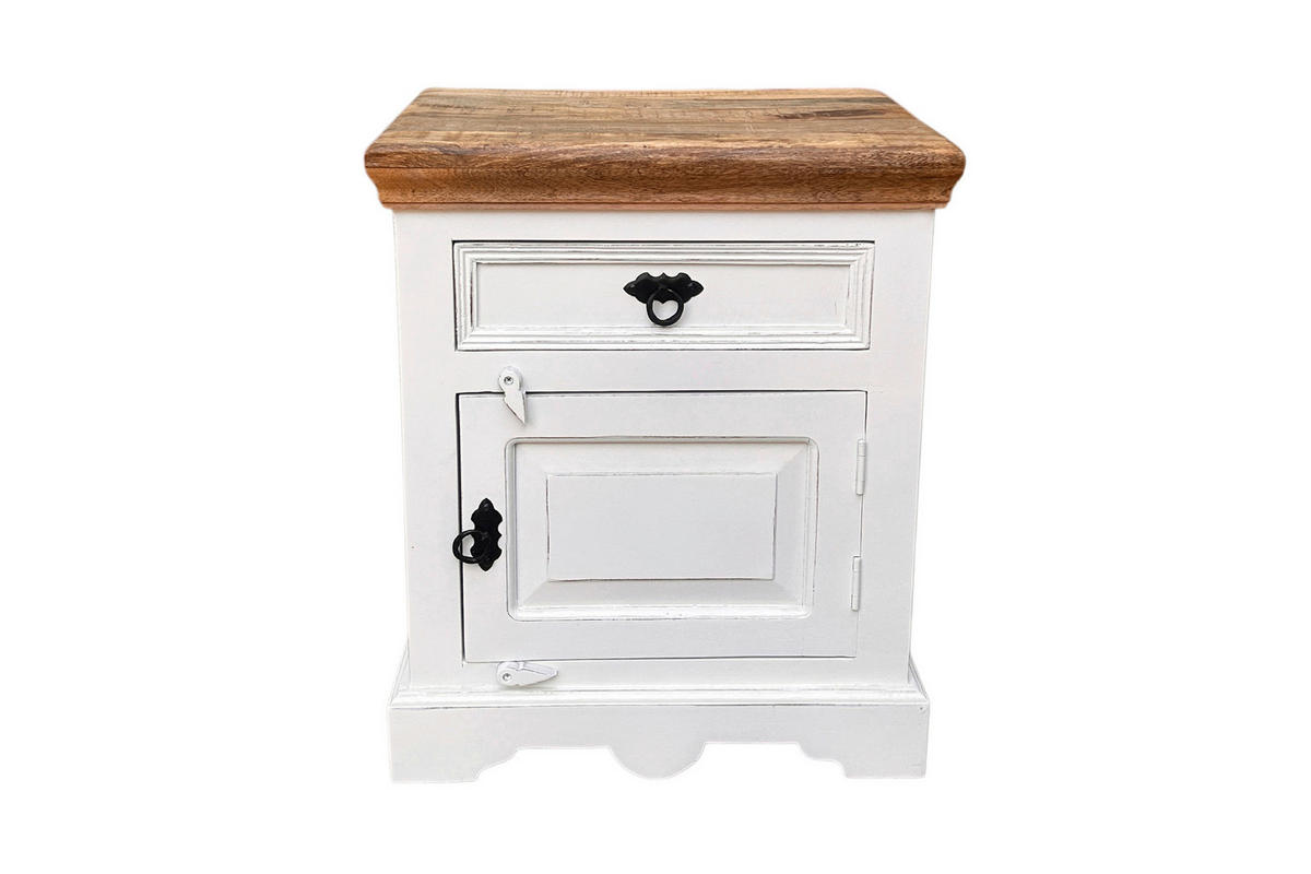 NACHTSCHRANK 50/60/40 cm Mangoholz massiv  - Schwarz/Weiß, KONVENTIONELL, Holz/Holzwerkstoff (50/60/40cm) - MID.YOU