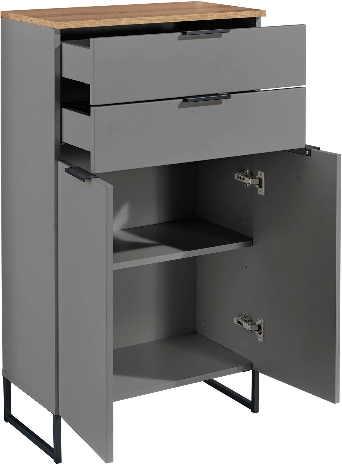 MIDISCHRANK 60/106/32 cm  - Eichefarben/Schwarz, KONVENTIONELL, Holzwerkstoff/Metall (60/106/32cm) - home24
