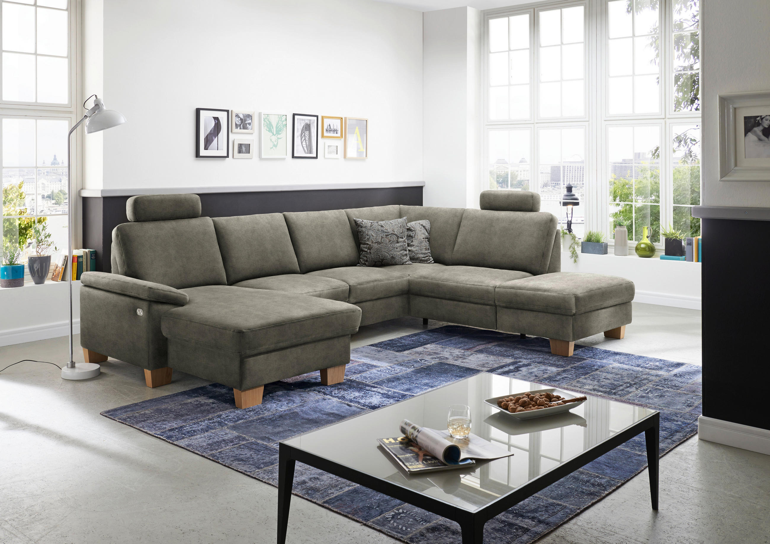 WOHNLANDSCHAFT in Velours Grau  - Eichefarben/Grau, Konventionell, Holz/Textil (167/316/235cm) - Beldomo System